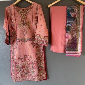 Elegant Embroidered Peach Traditional Dress 3-piece